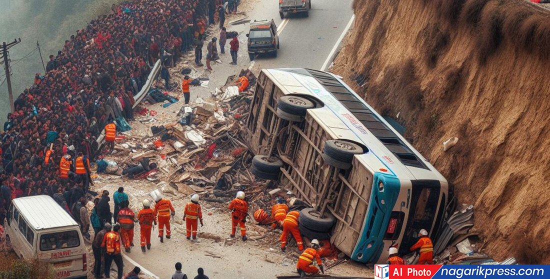 बर्दिया बाट काठमाडौं जाँदै गरेको बस दुर्घटना हुदाँ २ को मृत्यु