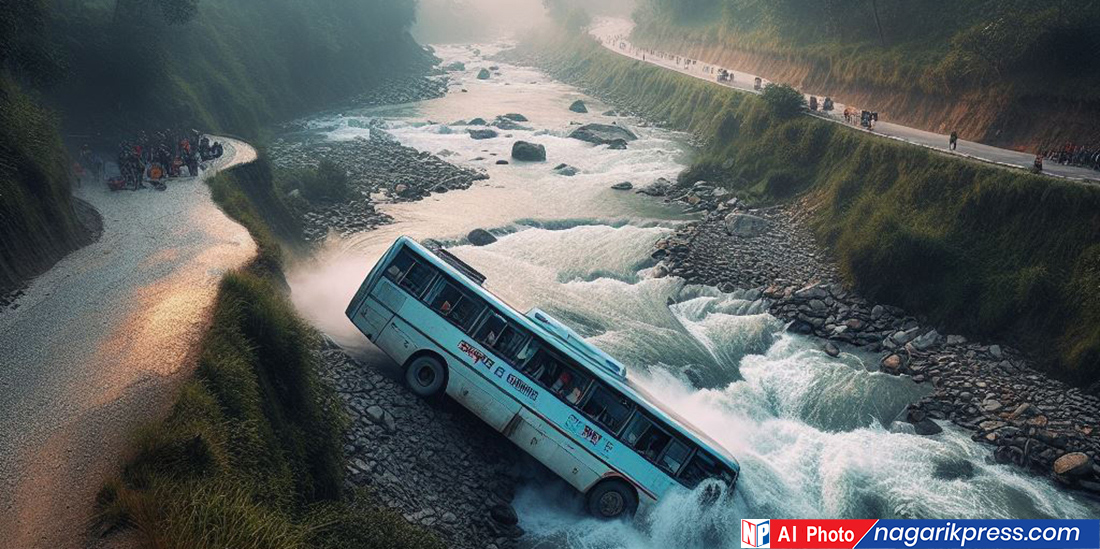 मर्स्याङ्दी नदीमा खसेको बस निकाल्न पृथ्वीराजमार्ग आज साढे ३ घण्टा बन्द हुने