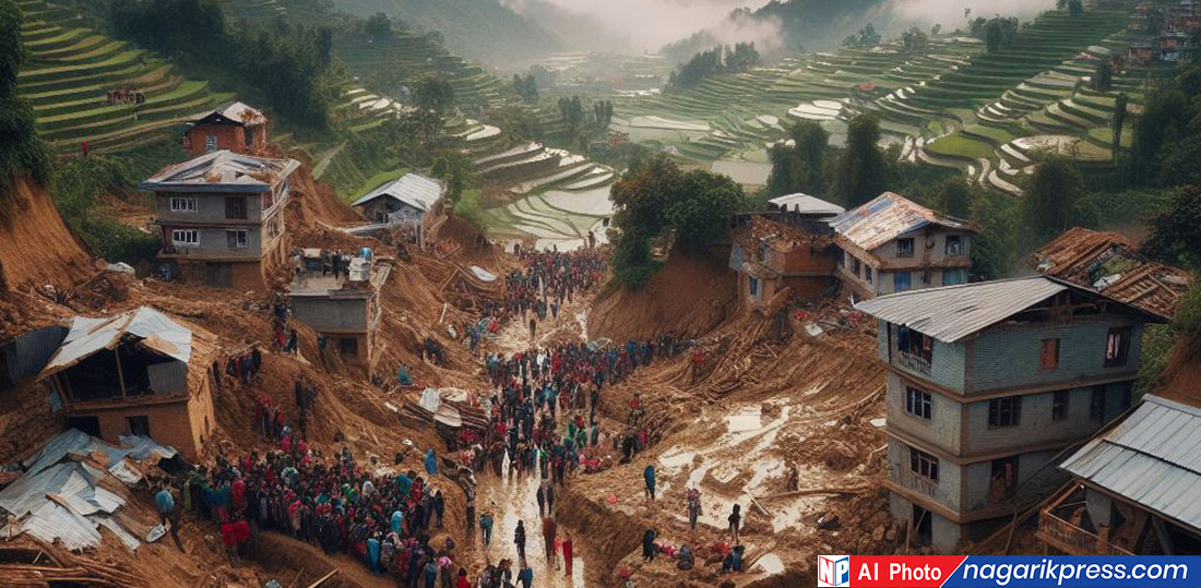 बाढीले घरमा पुरिएका ३ बालिकाको शव निकालियो, अझै १ बेपत्ता