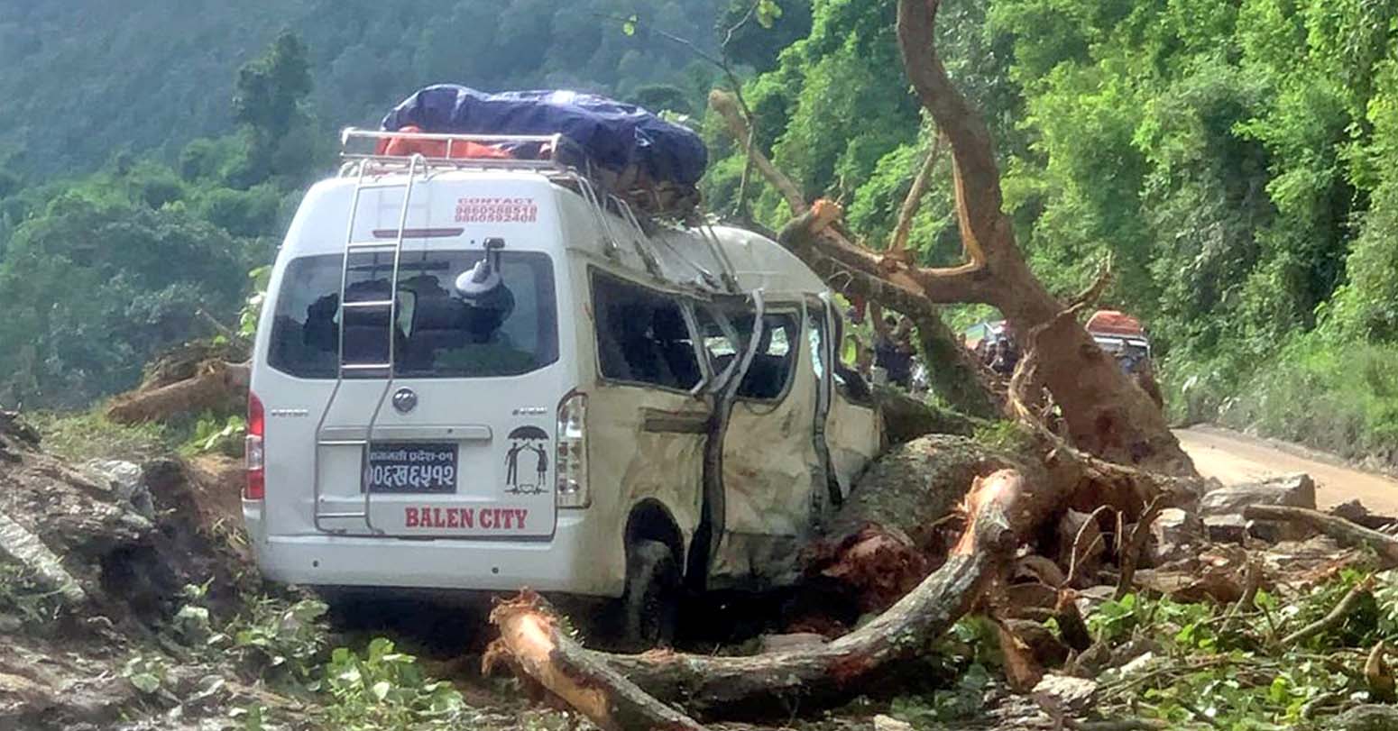 धादिङमा गुडिरहेको माइक्रोमाथि रुख ढल्यो, ७ जना घाइते